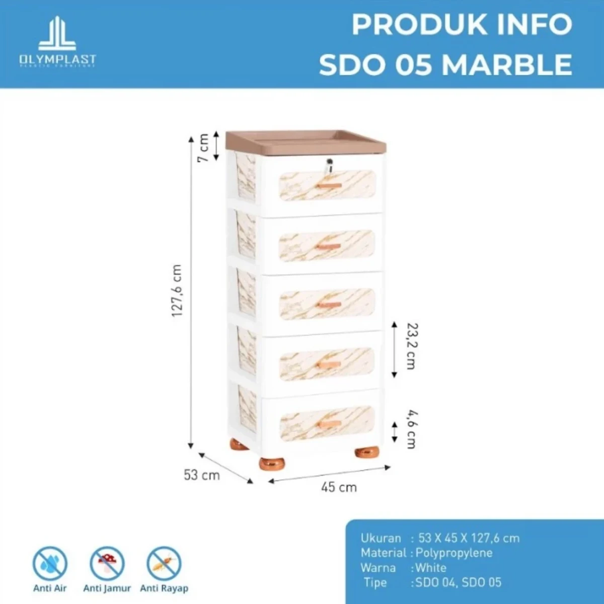 SDO 05 MARBLE - Laci Penyimpanan Serbaguna Modern - Stylish Drawer Olymplast gallery 1