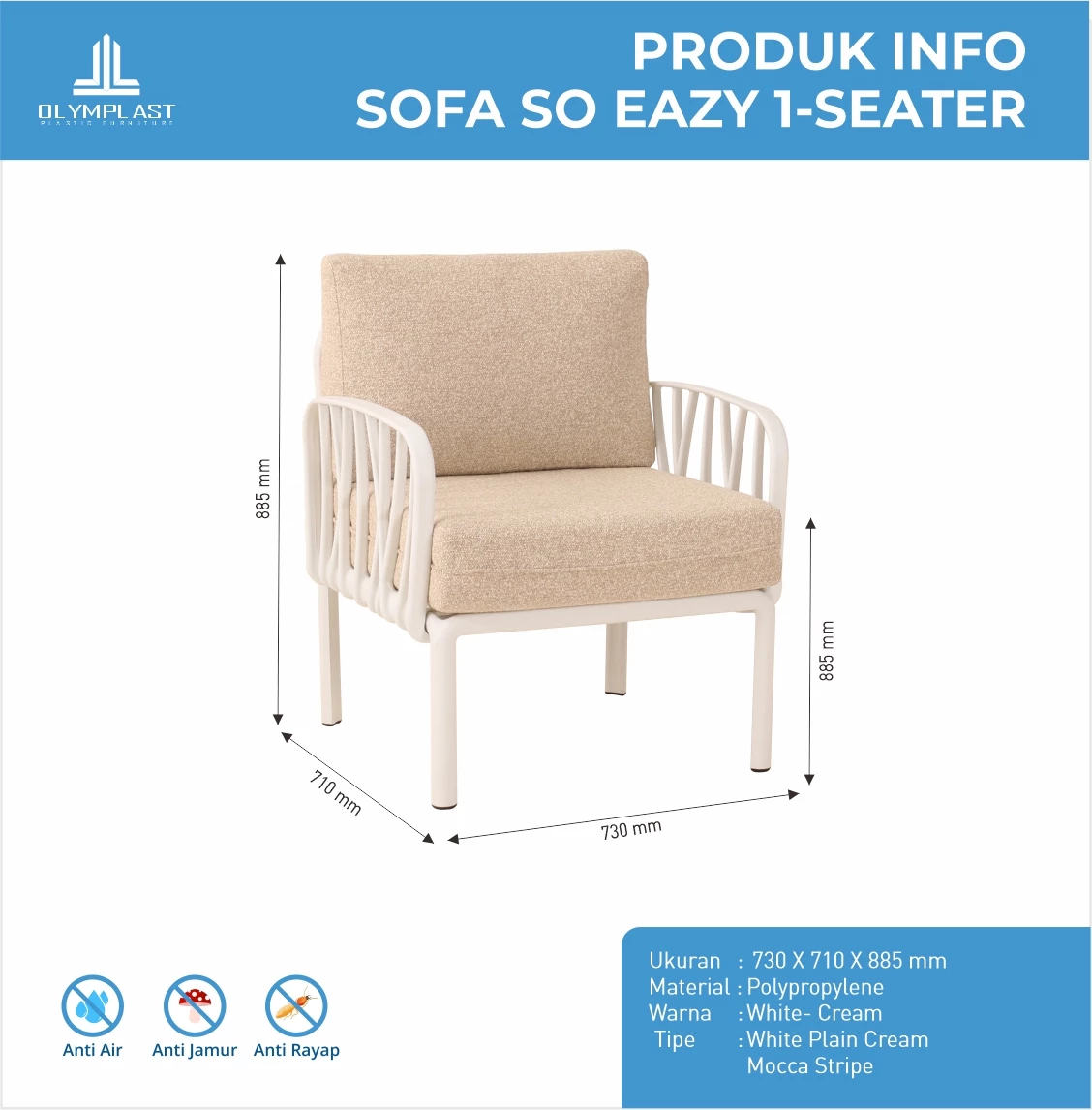 Sofa SoEazy WHITE PLAIN CREAM - Kursi Sofa - Kursi Ruang Tamu - Sofa Tamu gallery 1