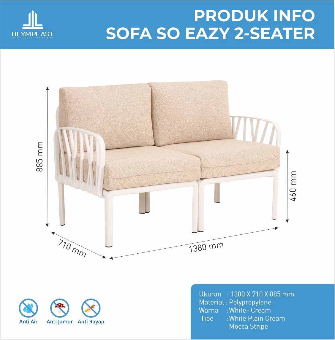 Sofa SoEazy WHITE PLAIN CREAM - Kursi Sofa - Kursi Ruang Tamu - Sofa Tamu gallery 2
