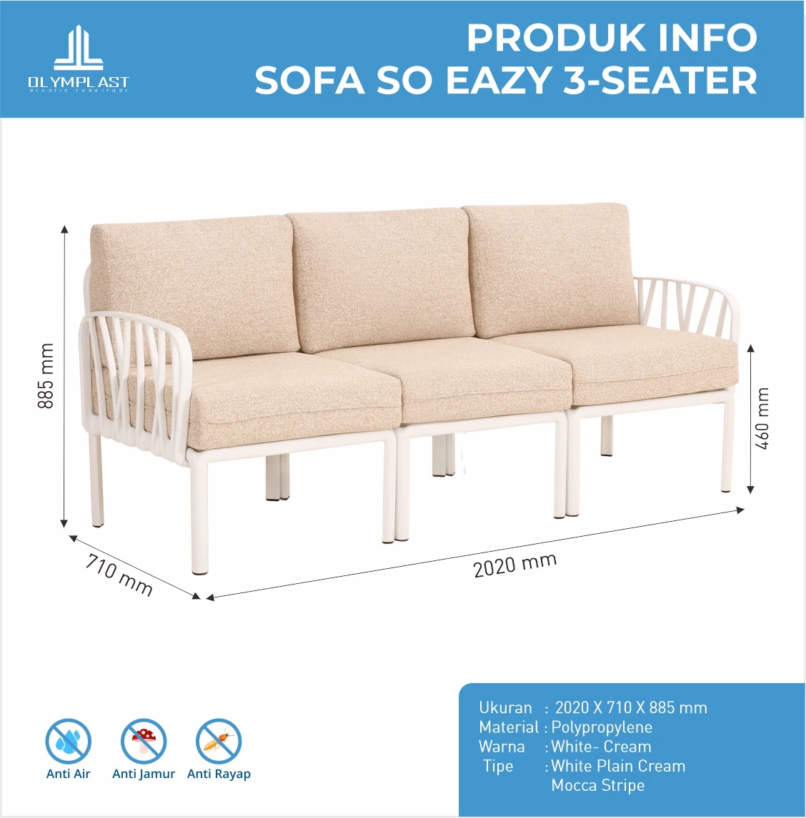 Sofa SoEazy WHITE PLAIN CREAM - Kursi Sofa - Kursi Ruang Tamu - Sofa Tamu gallery 3