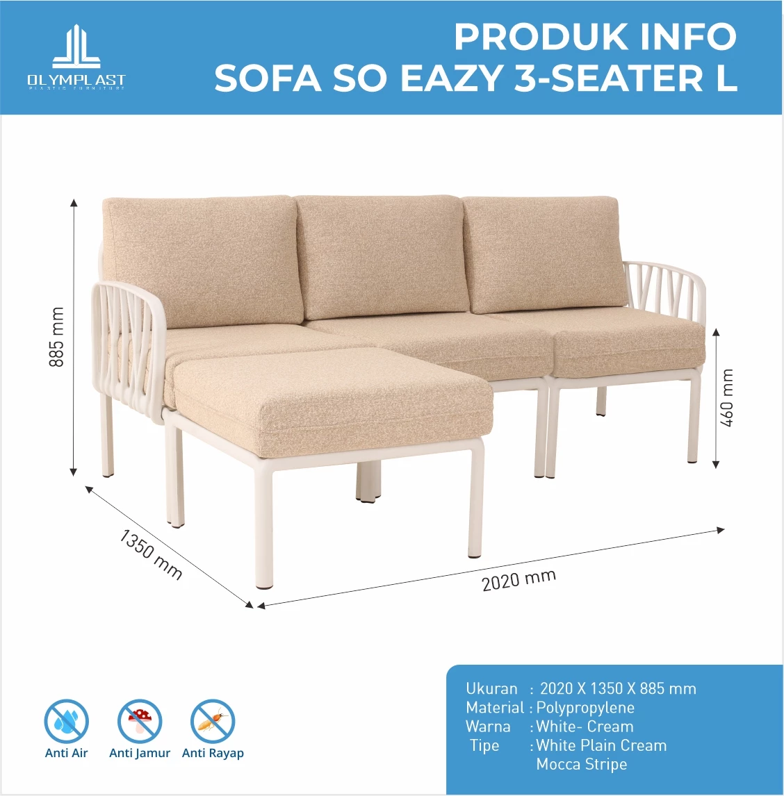 Sofa SoEazy ( 3 Seater L ) MOCCA STRIPE CREAM - Kursi Sofa - Kursi Ruang Tamu - Sofa Tamu gallery 1