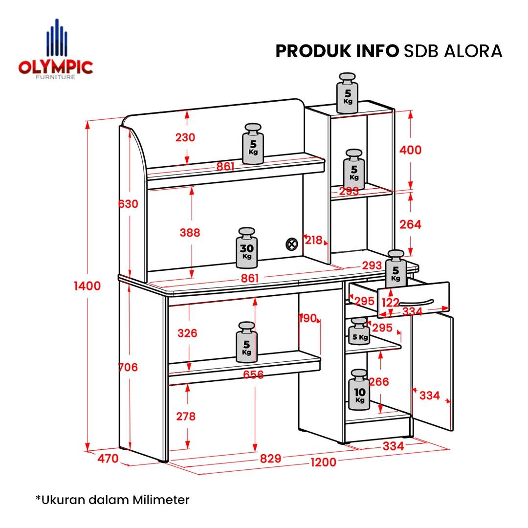 SDB Alora - Meja Belajar Anak - Meja Kerja Modern Minimalis gallery 1