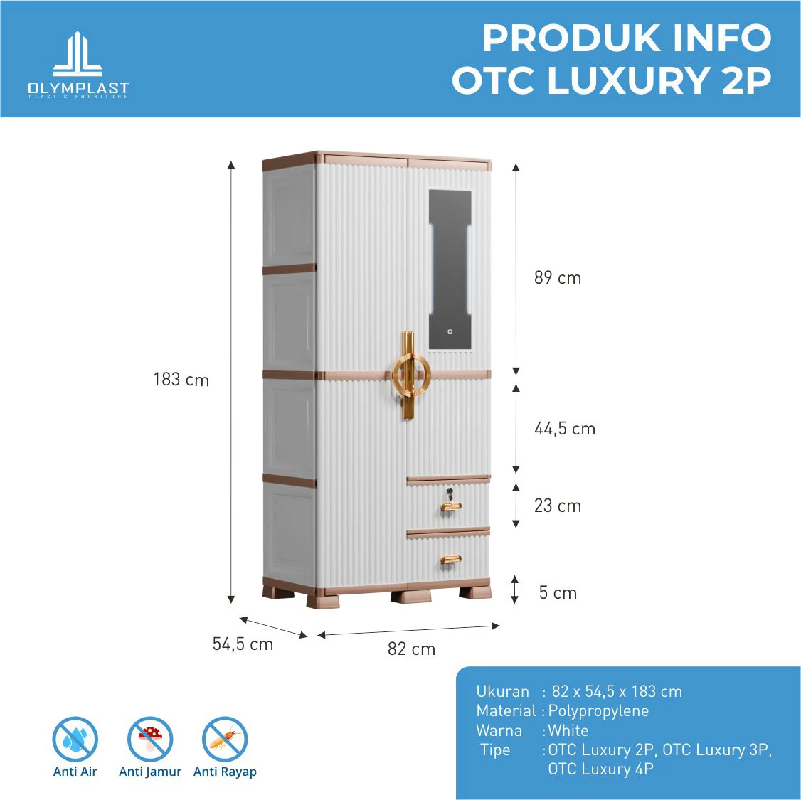 OTC 2PL ST2 LUXURY - Lemari Pakaian Plastik - Lemari Pakaian Mewah - Lemari Pakaian 2 Pintu gallery 1