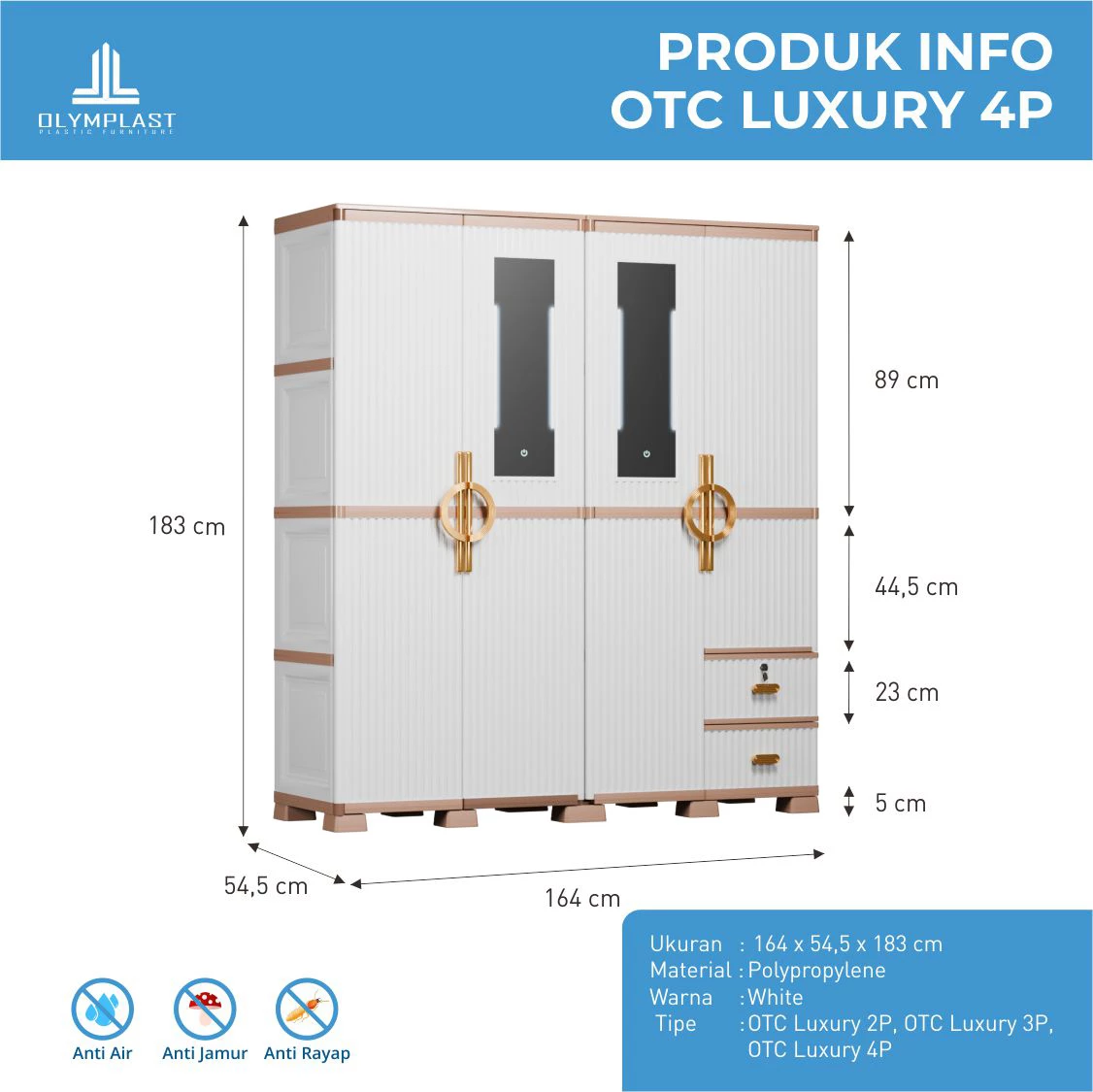 OTC 4PL ST2 LUXURY - Lemari Pakaian Plastik - Lemari Pakaian Mewah - Lemari Pakaian 4 Pintu gallery 1