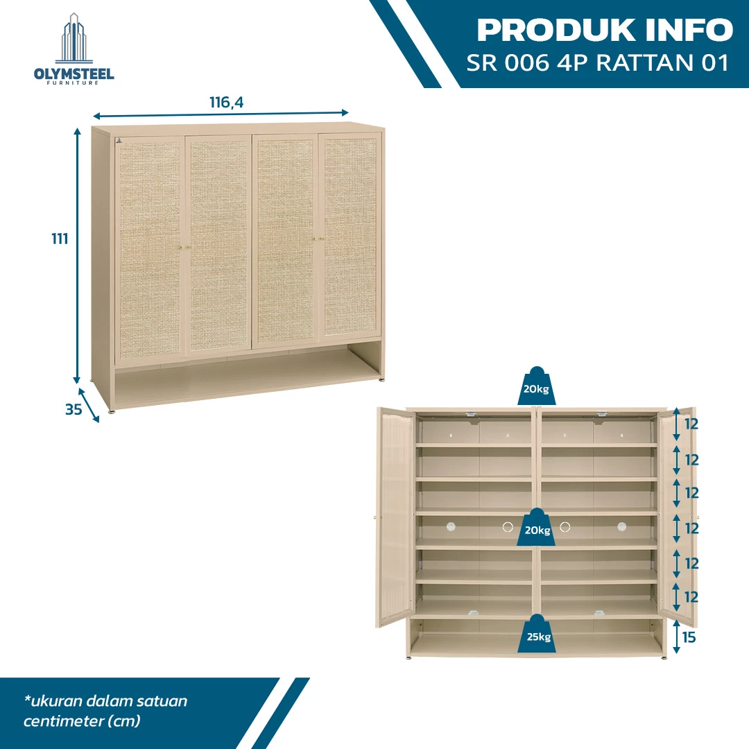 SR006 4P RATTAN 01 - Rak Sepatu Besi 4 Pintu gallery 1
