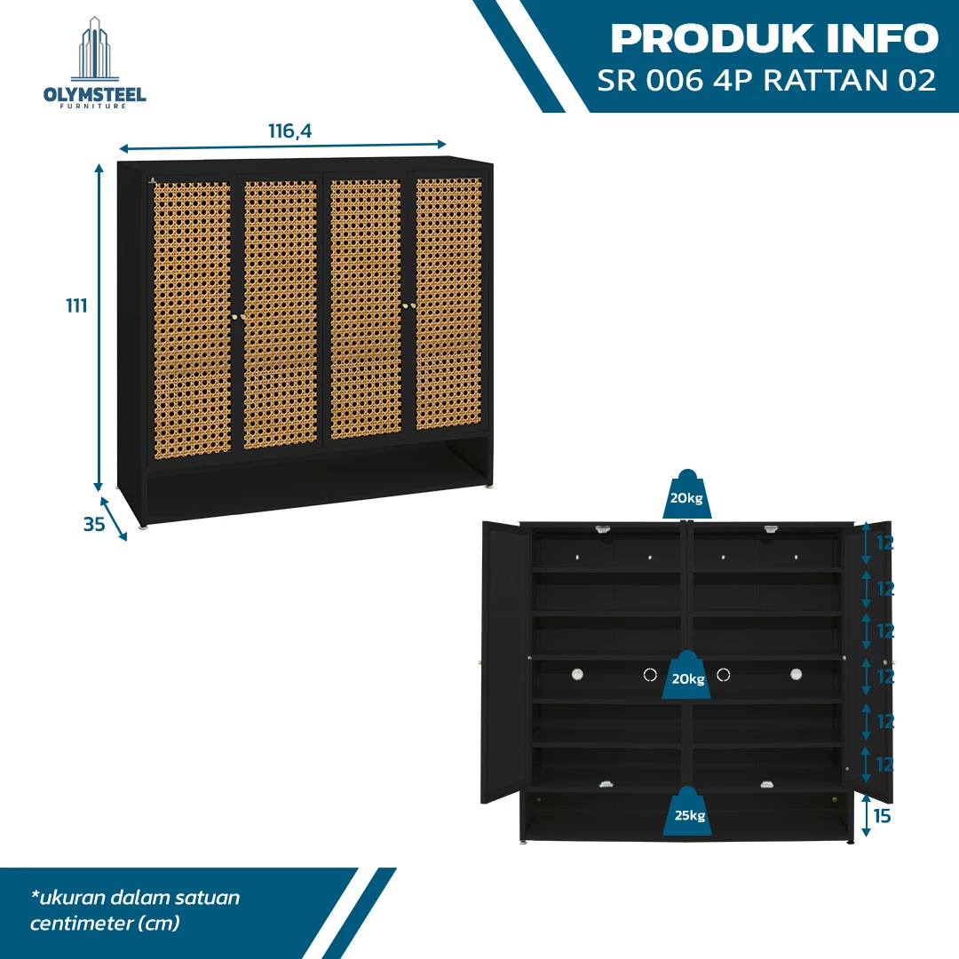 SR006 4P RATTAN 02 - Rak Sepatu Besi 4 Pintu gallery 1