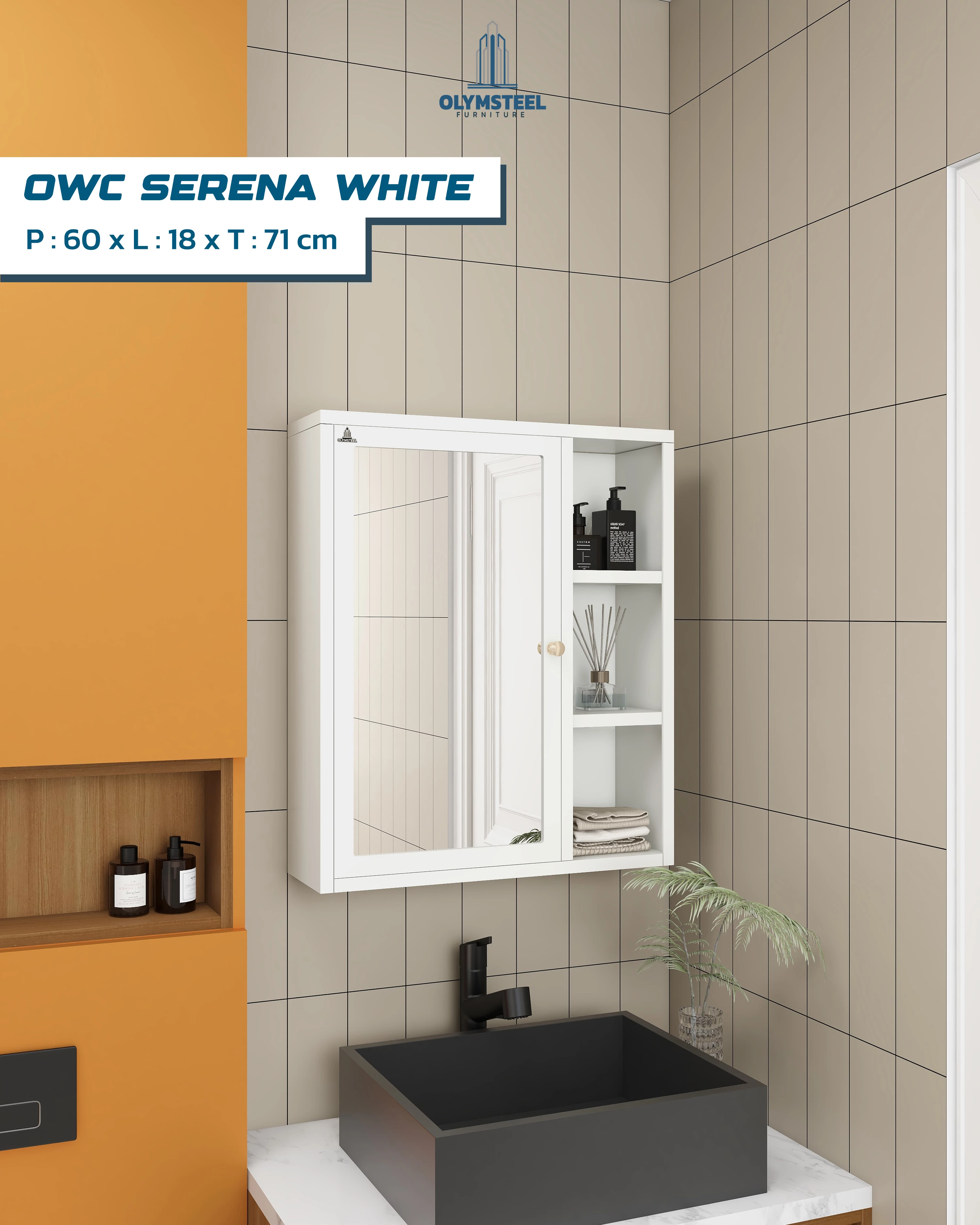 Olymsteel OWC SERENA Lemari Kamar Mandi Besi - Kabinet Besi Minimalis Dinding Anti Karat gallery 1