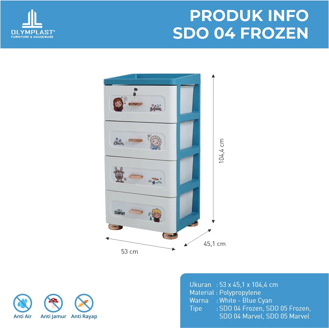 SDO Laci Penyimpanan Serbaguna Modern - Spesial Disney Frozen Pastel Blue gallery 1