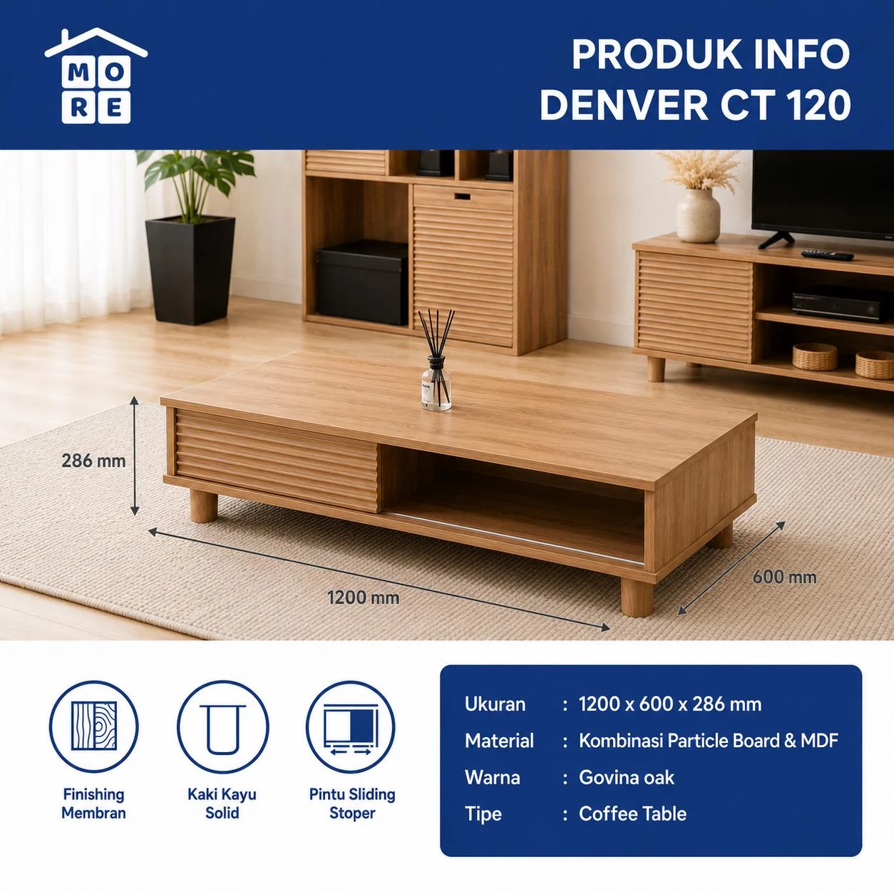 MORE DENVER CT 120 - Coffee Table Meja Tamu Minimalis gallery 1