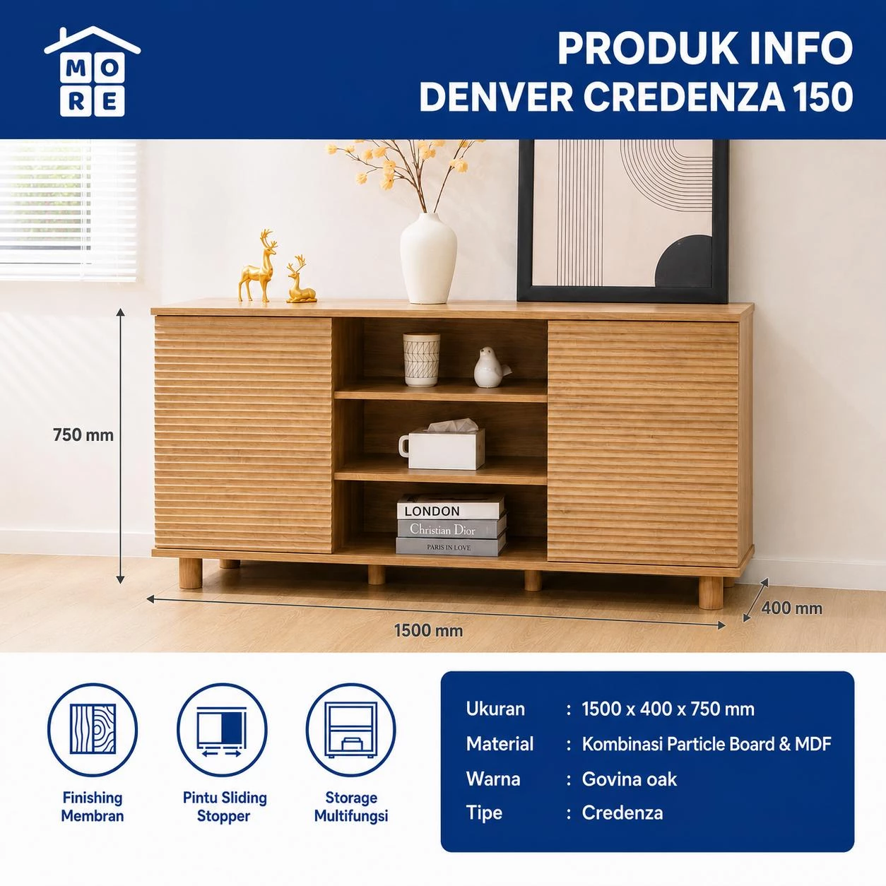 MORE DENVER Credenza 150 -  Lemari Kabinet Minimalis Modern gallery 1