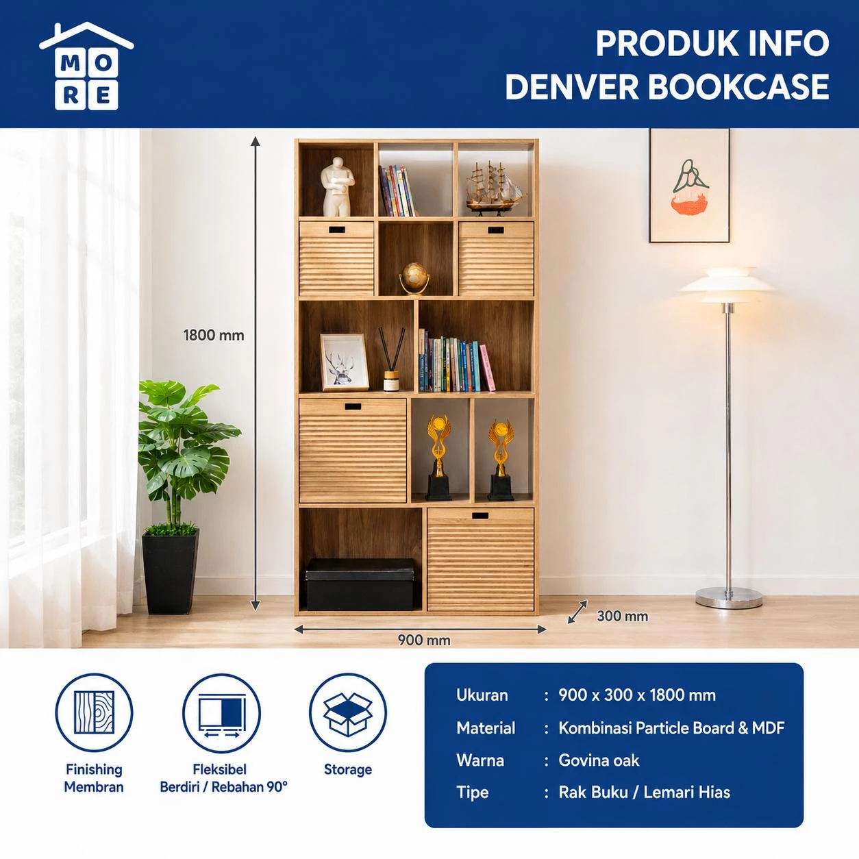 MORE DENVER Bookcase - Rak Buku Multifungsi Minimalis Modern gallery 1