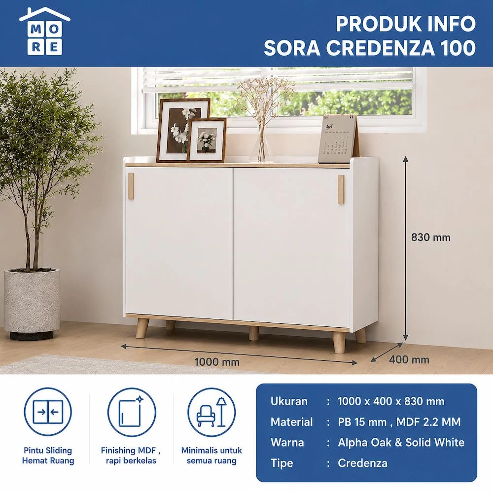 SORA Credenza 100 Minimalis Modern - Lemari Credenza Serbaguna Motif Kayu Alpha Oak gallery 1