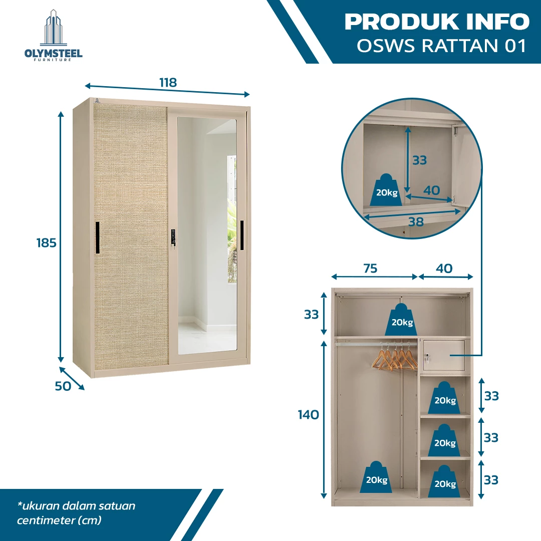 Olymsteel OSWS 120 RATTAN 01 Lemari Pakaian Besi Sliding 2 Pintu gallery 1