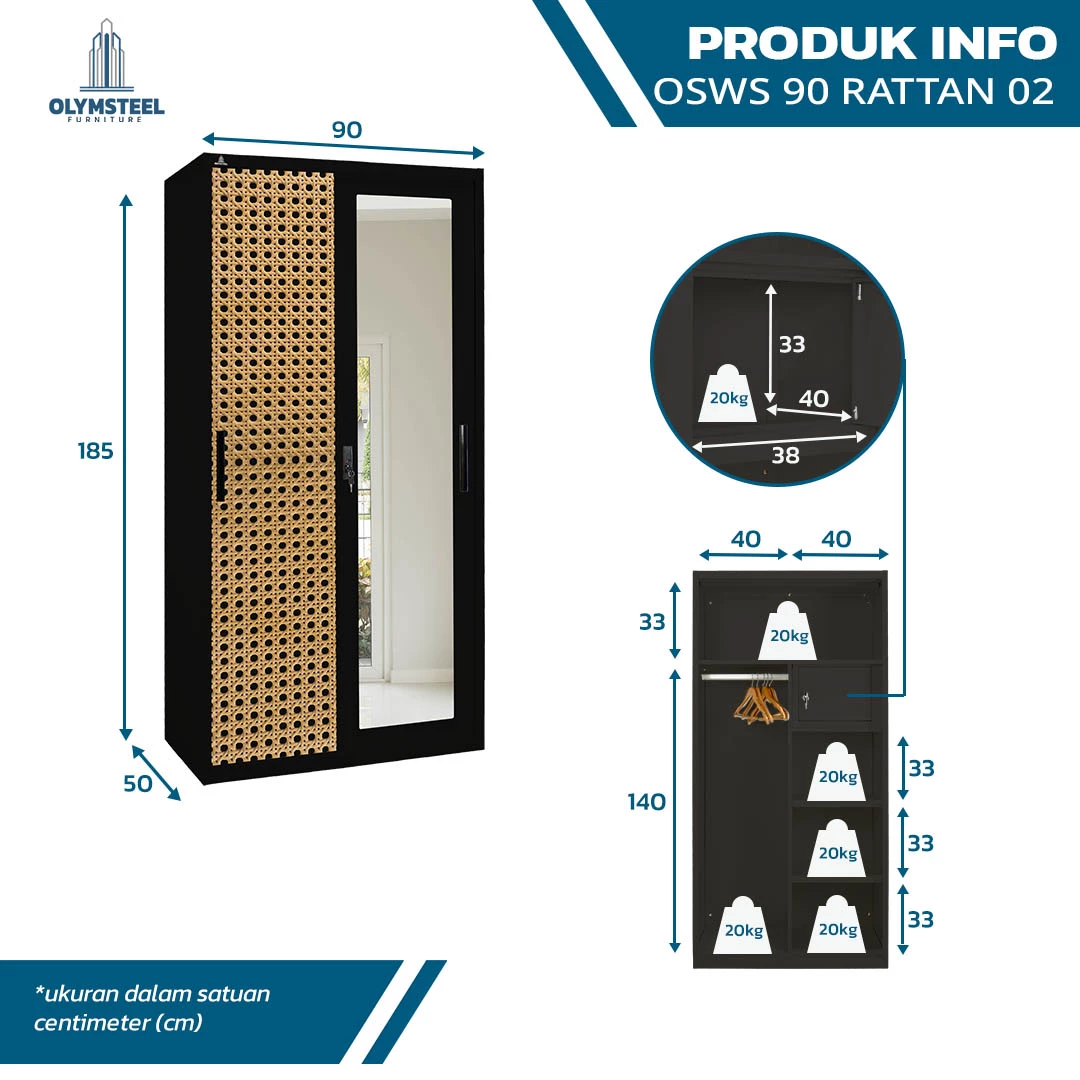 Olymsteel OSWS 90 RATTAN 02 Lemari Pakaian Besi Sliding 2 Pintu gallery 1