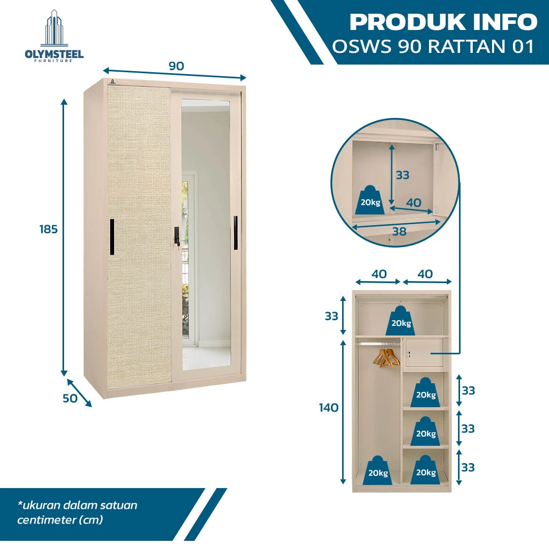 Olymsteel OSWS 90 RATTAN 01 Lemari Pakaian Besi Sliding 2 Pintu gallery 1