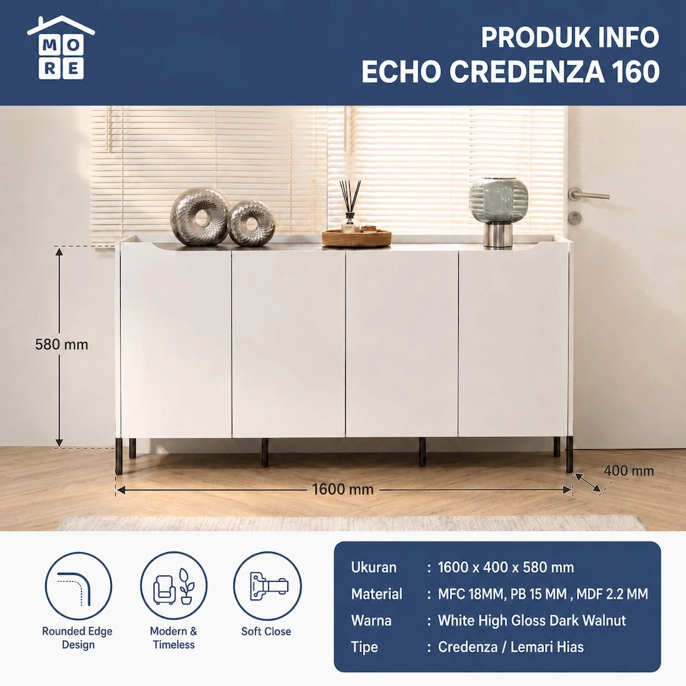 ECHO Credenza 160 Minimalis Modern - Lemari Buffet High Gloss Kaki Besi Dark Walnut Premium gallery 1