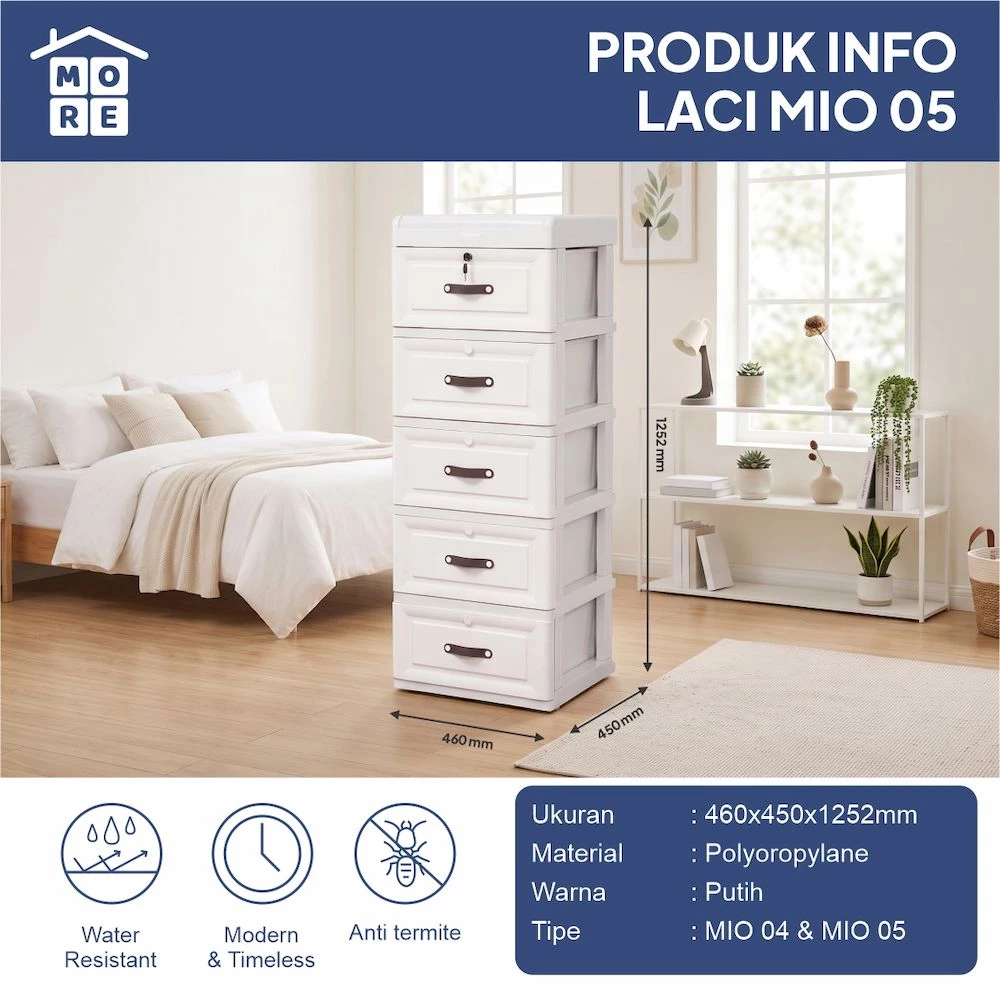 MIO Drawer Storage 4 & 5 Susun - Lemari Laci Plastik Minimalis Multifungsi dengan Roda gallery 2