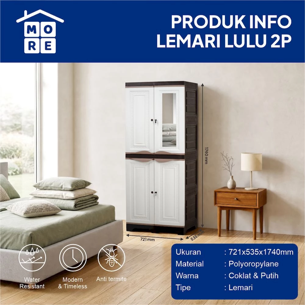 RC LULU Lemari Plastik 2 & 3 Pintu - Lemari Baju Minimalis dengan Cermin Full Rak gallery 1