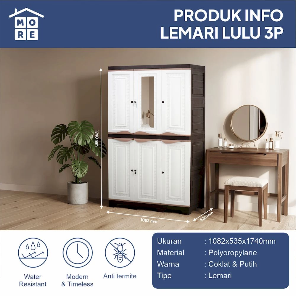 RC LULU Lemari Plastik 2 & 3 Pintu - Lemari Baju Minimalis dengan Cermin Full Rak gallery 2