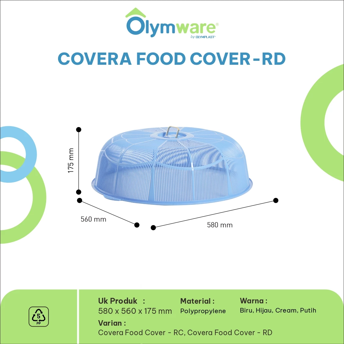 Covera Food Cover - Tudung Saji Bulat & Kotak Besar - Penutup Makanan Plastik Modern Handle Chrome gallery 1