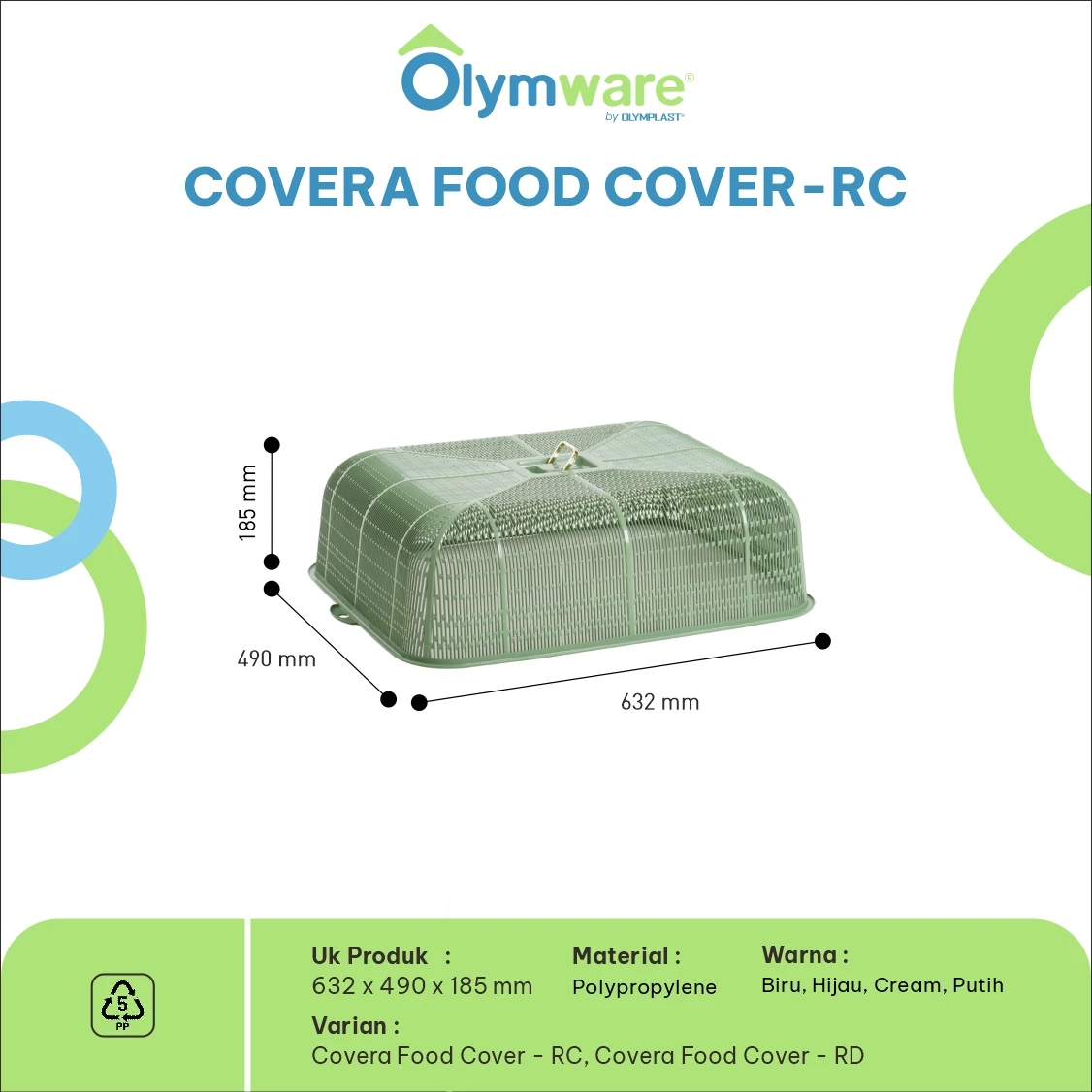 Covera Food Cover - Tudung Saji Bulat & Kotak Besar - Penutup Makanan Plastik Modern Handle Chrome gallery 2