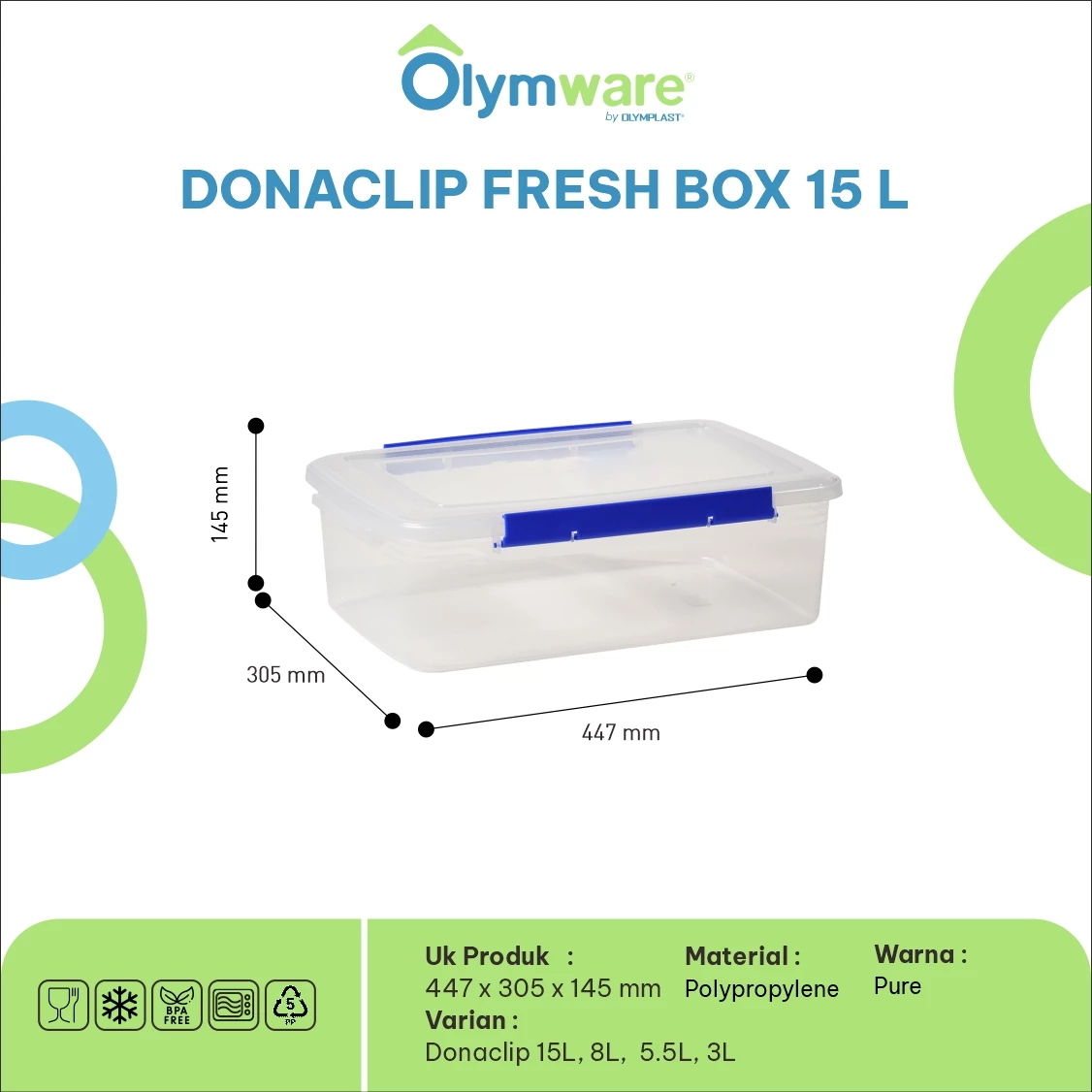 Donaclip Fresh Box - Food Container Klip - Wadah Makanan Kedap Udara - Clip Lock Stackable gallery 1