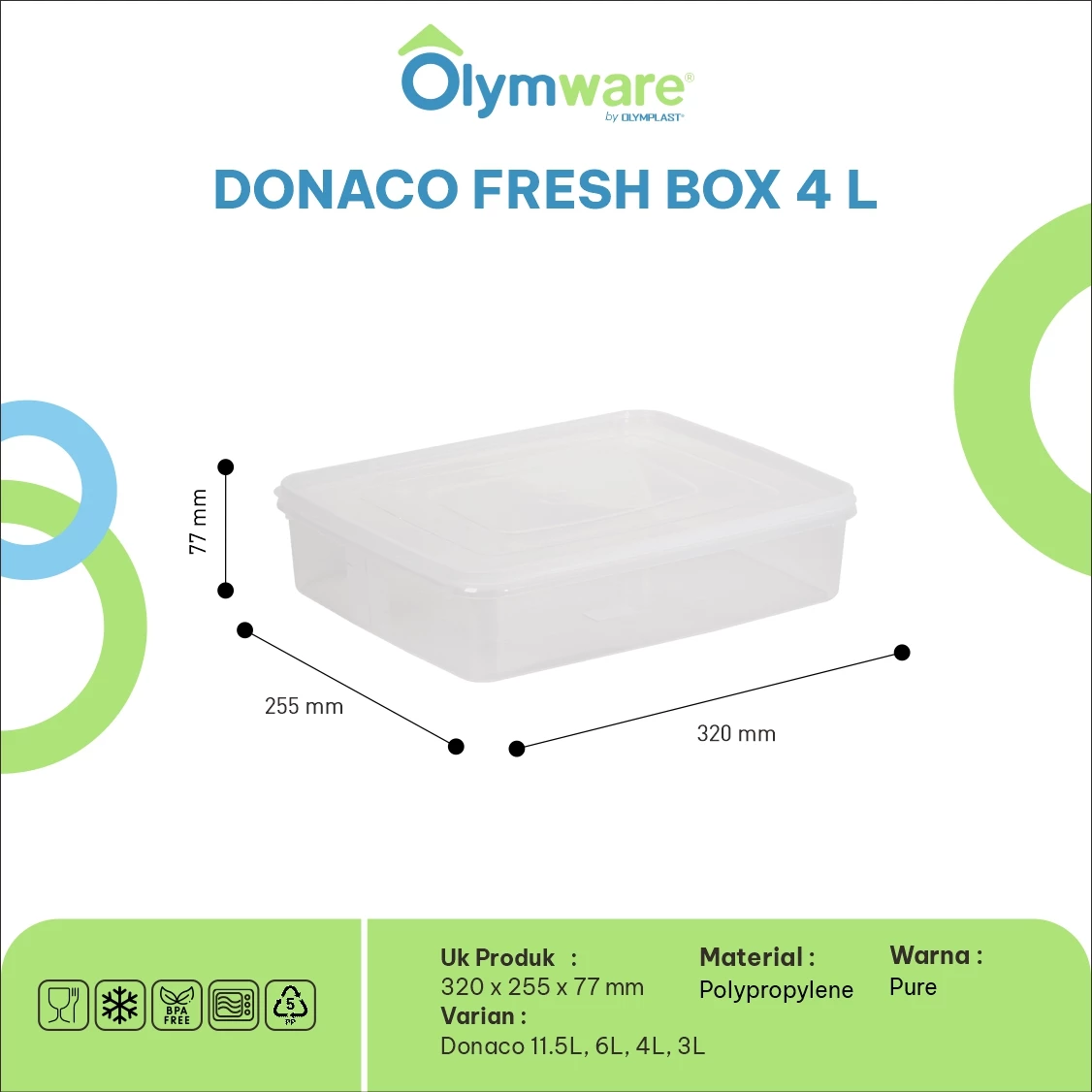 Donaco Fresh Box - Food Container Bening - Wadah Makanan Kedap Udara - Stackable Freezer Safe gallery 3