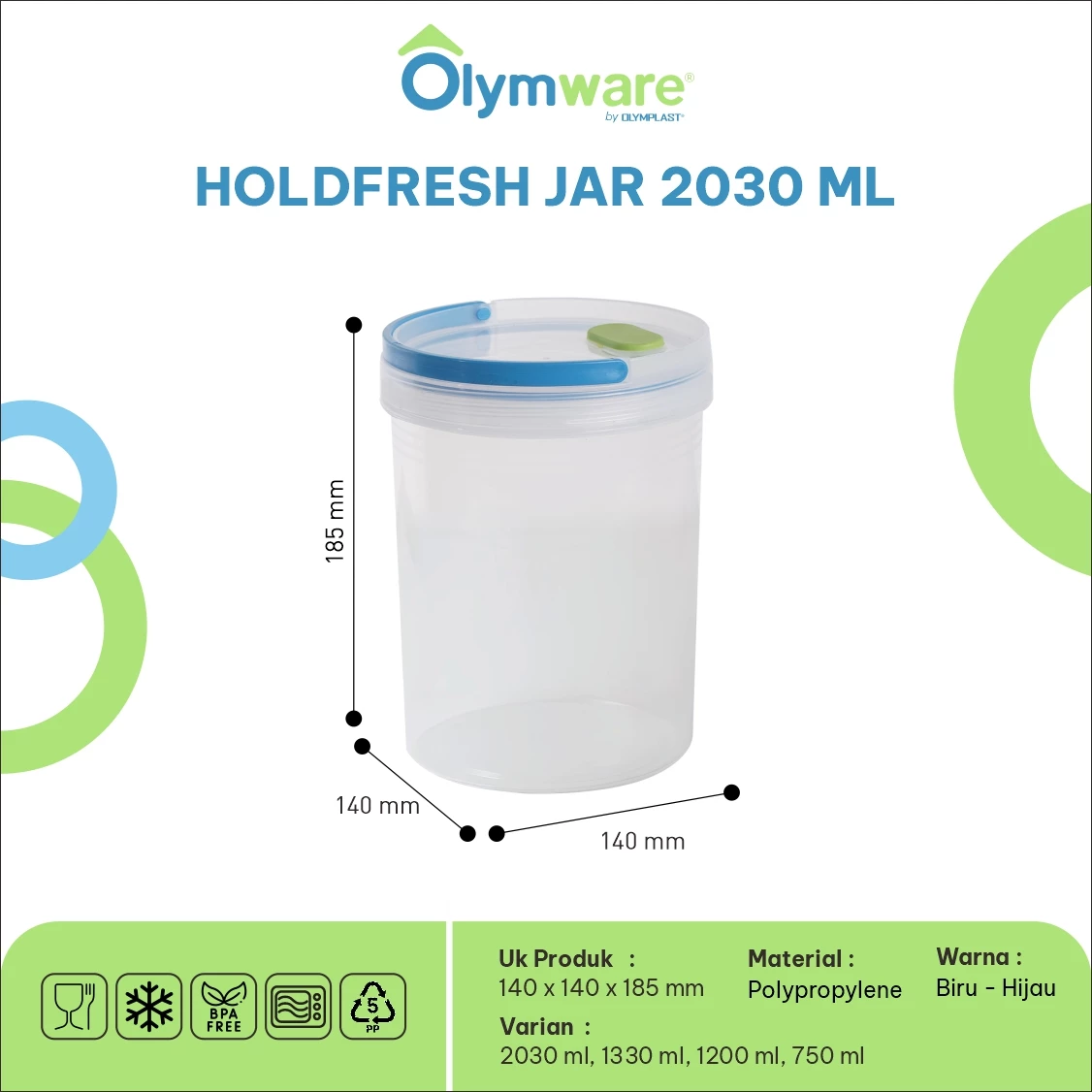 Holdfresh Jar 750ml 1200ml 1330ml 2030ml - Toples Kue Handle - Toples Plastik Bening Kedap Udara gallery 1