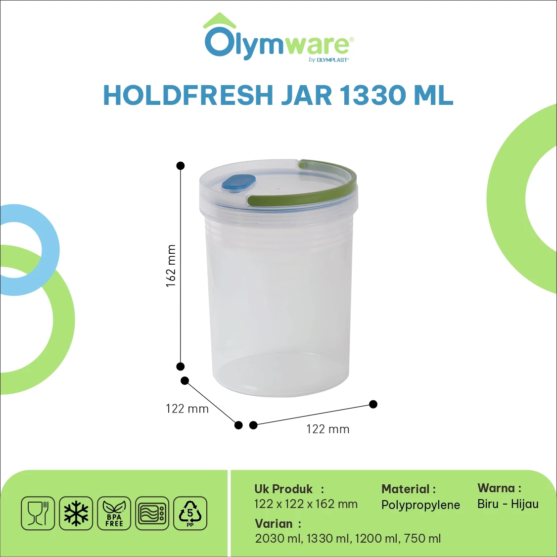 Holdfresh Jar 750ml 1200ml 1330ml 2030ml - Toples Kue Handle - Toples Plastik Bening Kedap Udara gallery 2