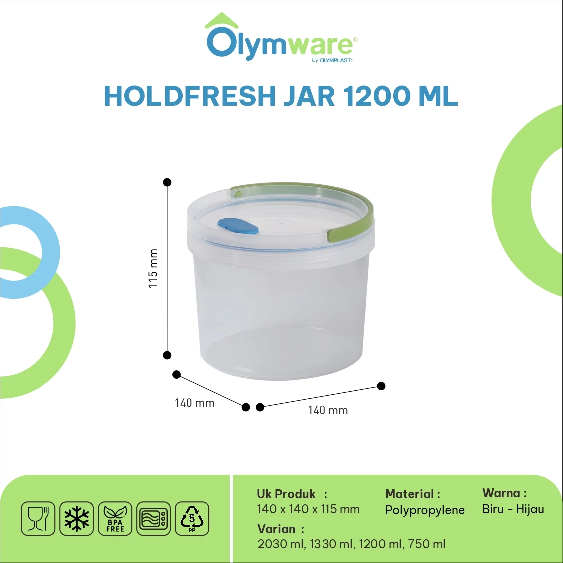Holdfresh Jar 750ml 1200ml 1330ml 2030ml - Toples Kue Handle - Toples Plastik Bening Kedap Udara gallery 3