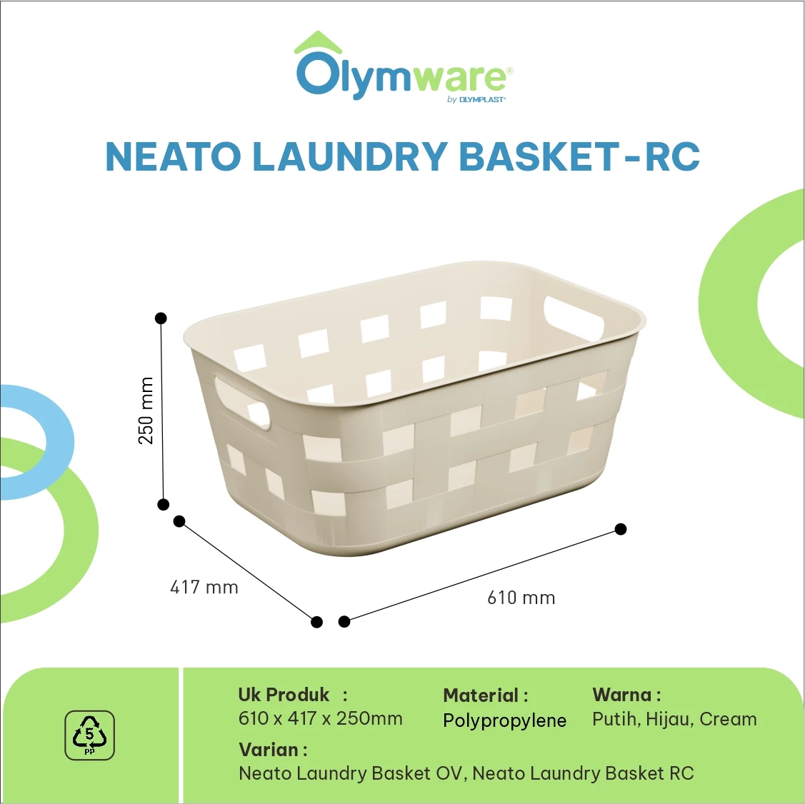Neato Laundry Basket OV RC - Keranjang Laundry Tutup - Keranjang Baju Kotor Plastik Besar gallery 1