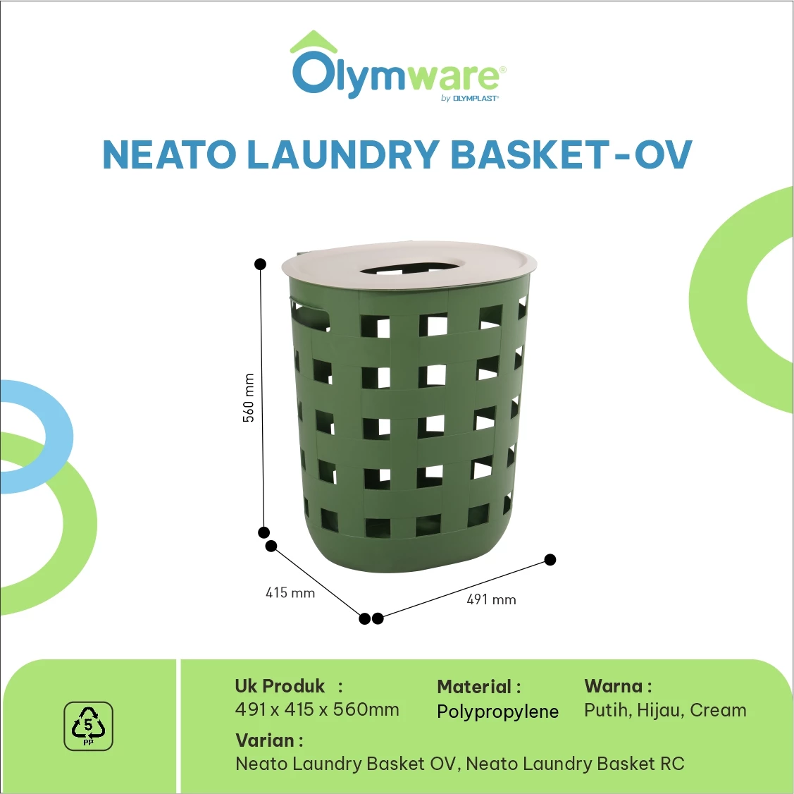 Neato Laundry Basket OV RC - Keranjang Laundry Tutup - Keranjang Baju Kotor Plastik Besar gallery 2