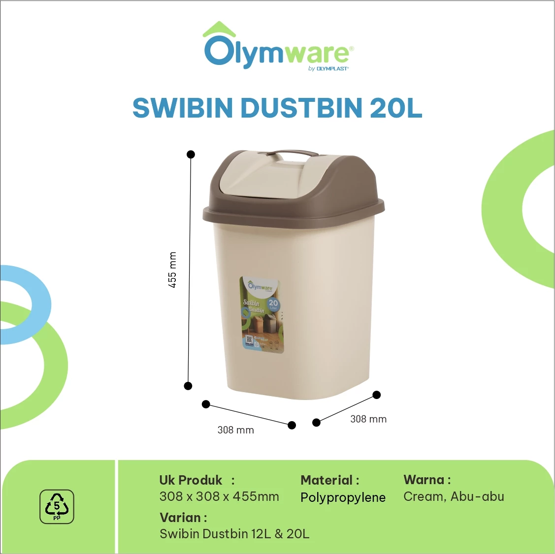 Swibin Dustbin - Tempat Sampah Swing Plastik Modern - Swing Bin Rumah Tangga Dapur Minimalis gallery 1