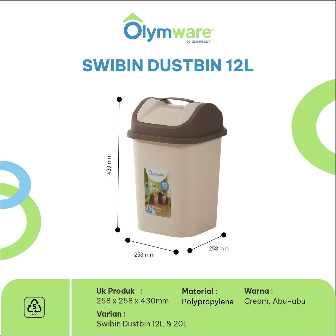 Swibin Dustbin - Tempat Sampah Swing Plastik Modern - Swing Bin Rumah Tangga Dapur Minimalis gallery 2