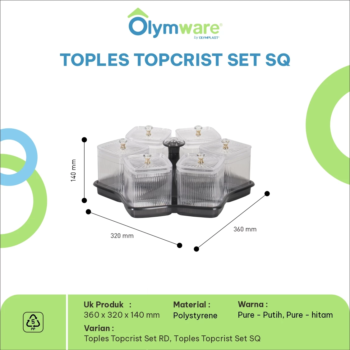 Toples Topcrist Set - Toples Bulat & Kotak + Tray - Toples Set Tutup Crystal Handle Praktis gallery 1