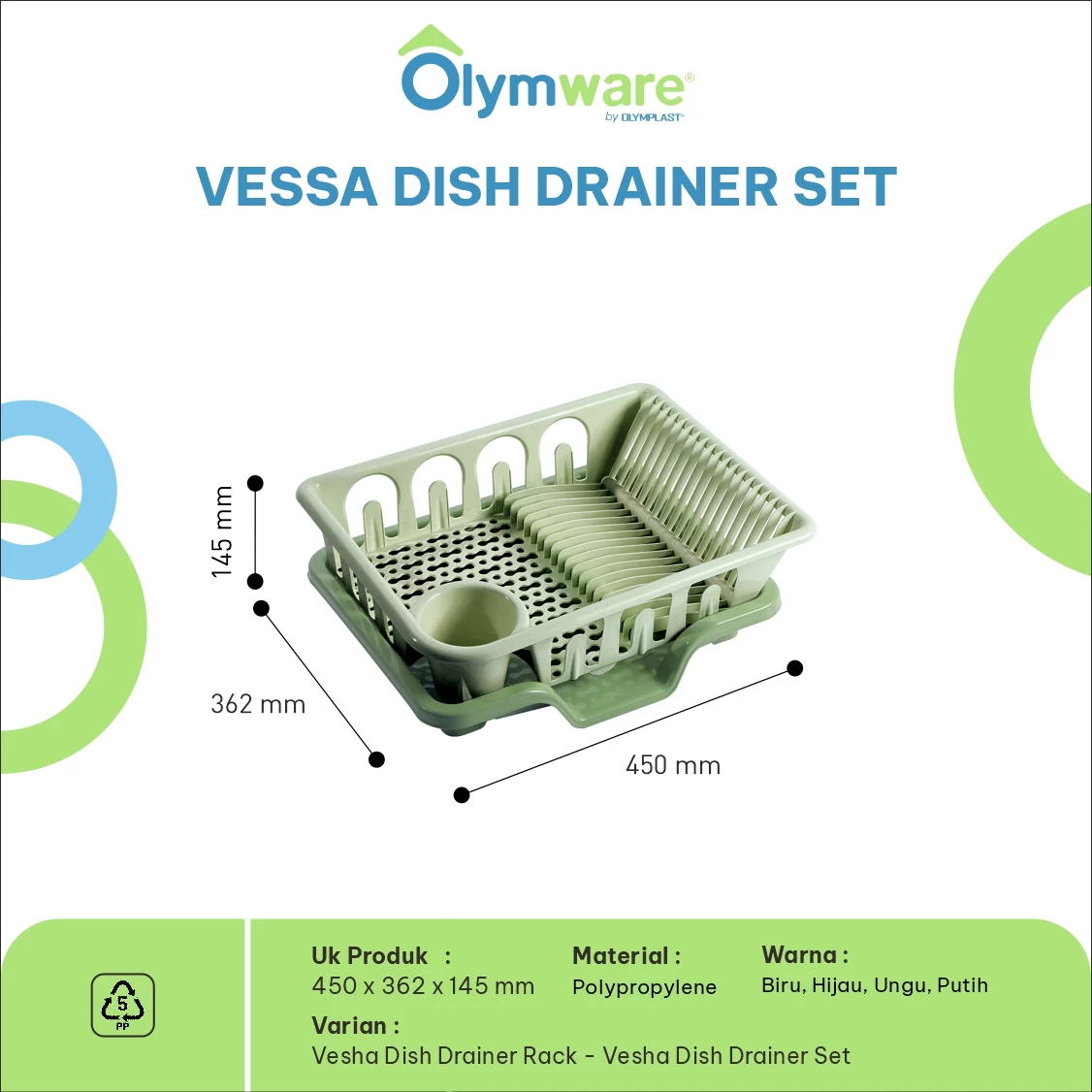 Vessa Dish Drainer Set & Rack - Rak Piring Plastik - Tray Pembuangan - Tempat Tiris Piring Minimalis gallery 1