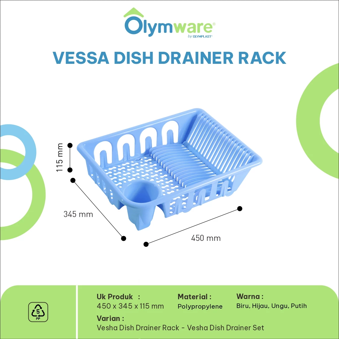 Vessa Dish Drainer Set & Rack - Rak Piring Plastik - Tray Pembuangan - Tempat Tiris Piring Minimalis gallery 2