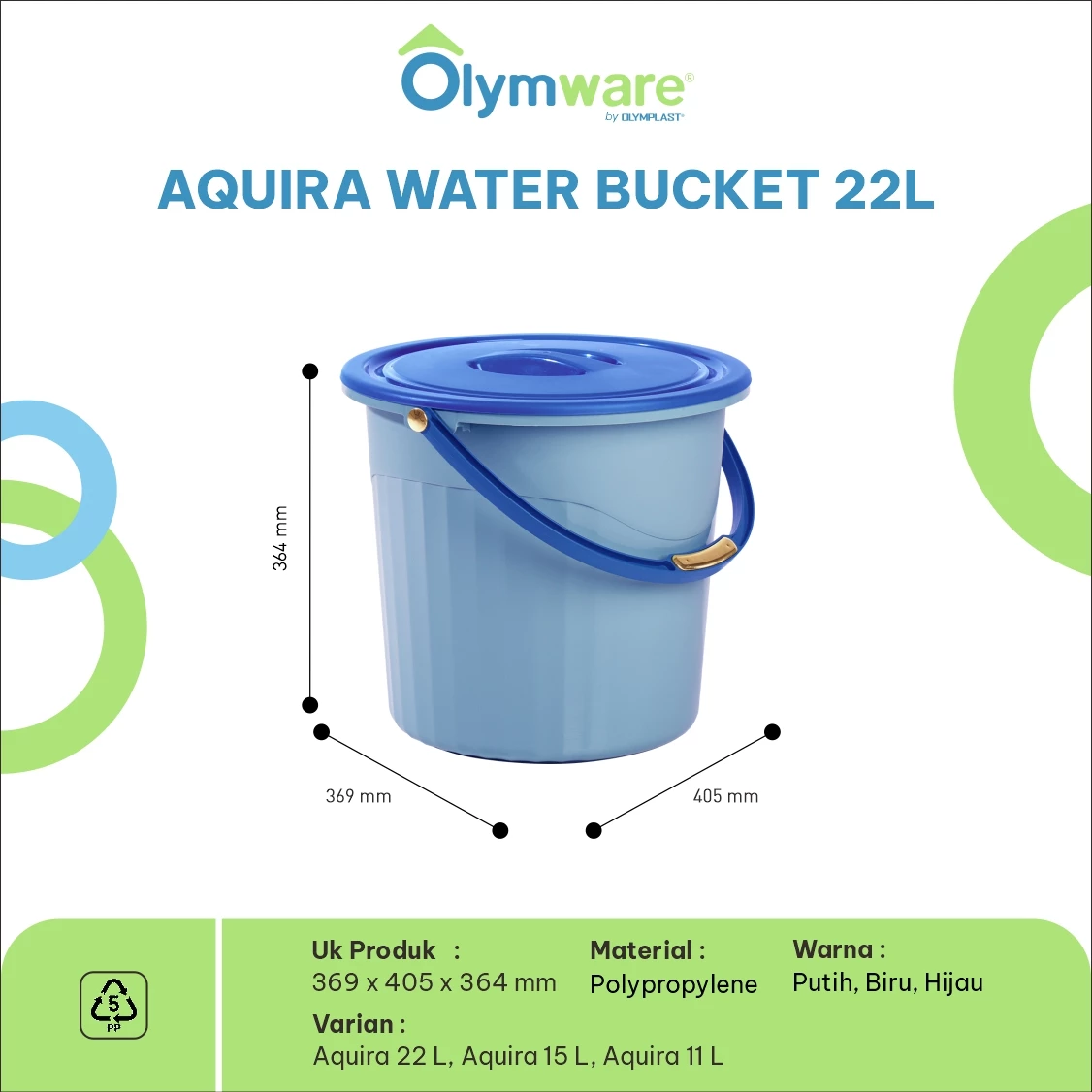 Aquira Water Bucket - Ember Plastik Handle Chrome - Ember Air Kuat Modern Rumah Tangga gallery 1