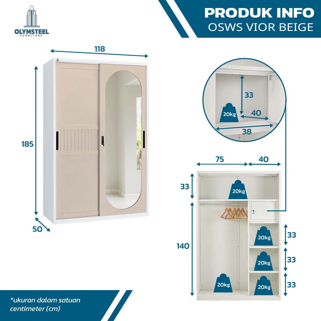 OSWS 120 Vior Lemari Embos Pakaian Besi Sliding 2 Pintu gallery 1