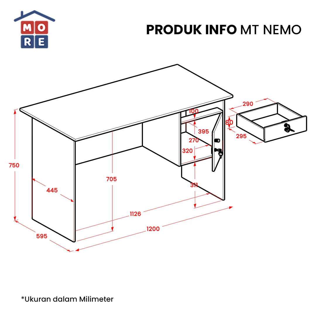Paket Hemat Set Meja Kursi Belajar  Minimalis MT NEMO + MILENIAL CHAIR gallery 1