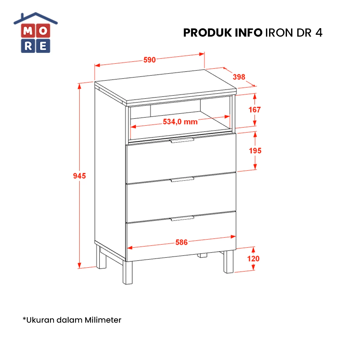 DR 4 IRON - Lemari Laci Penyimpanan 4 Susun Kaki Besi gallery 1