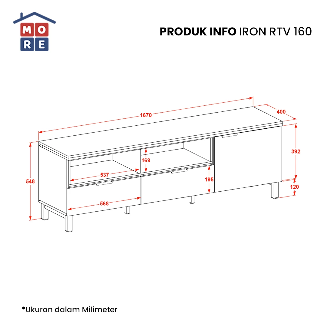RTV IRON 160 - Meja Rak TV Kaki Besi gallery 1