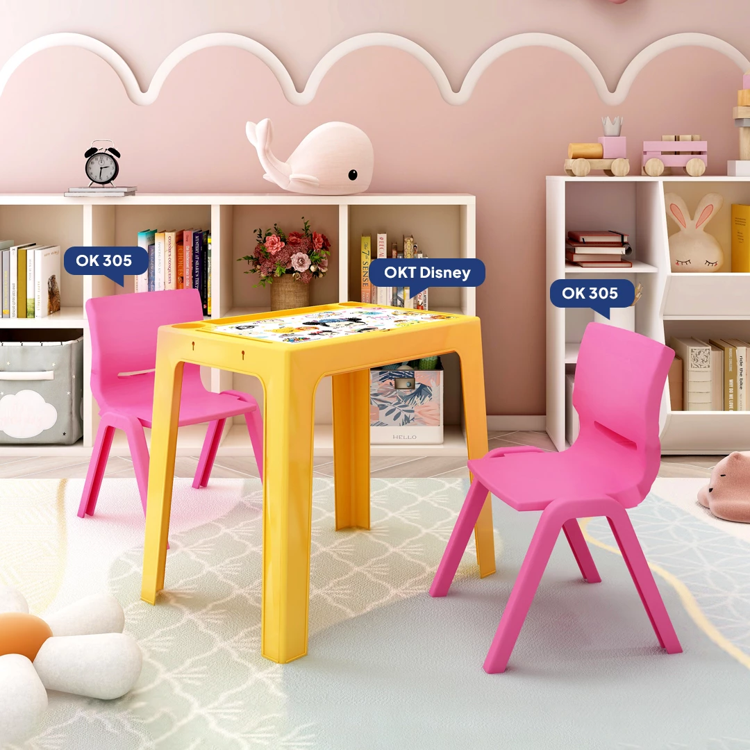 Paket Bundling Special Disney - Meja Anak + Kursi Anak - OKT DISNEY + OK 305 2PCS Biru Pink