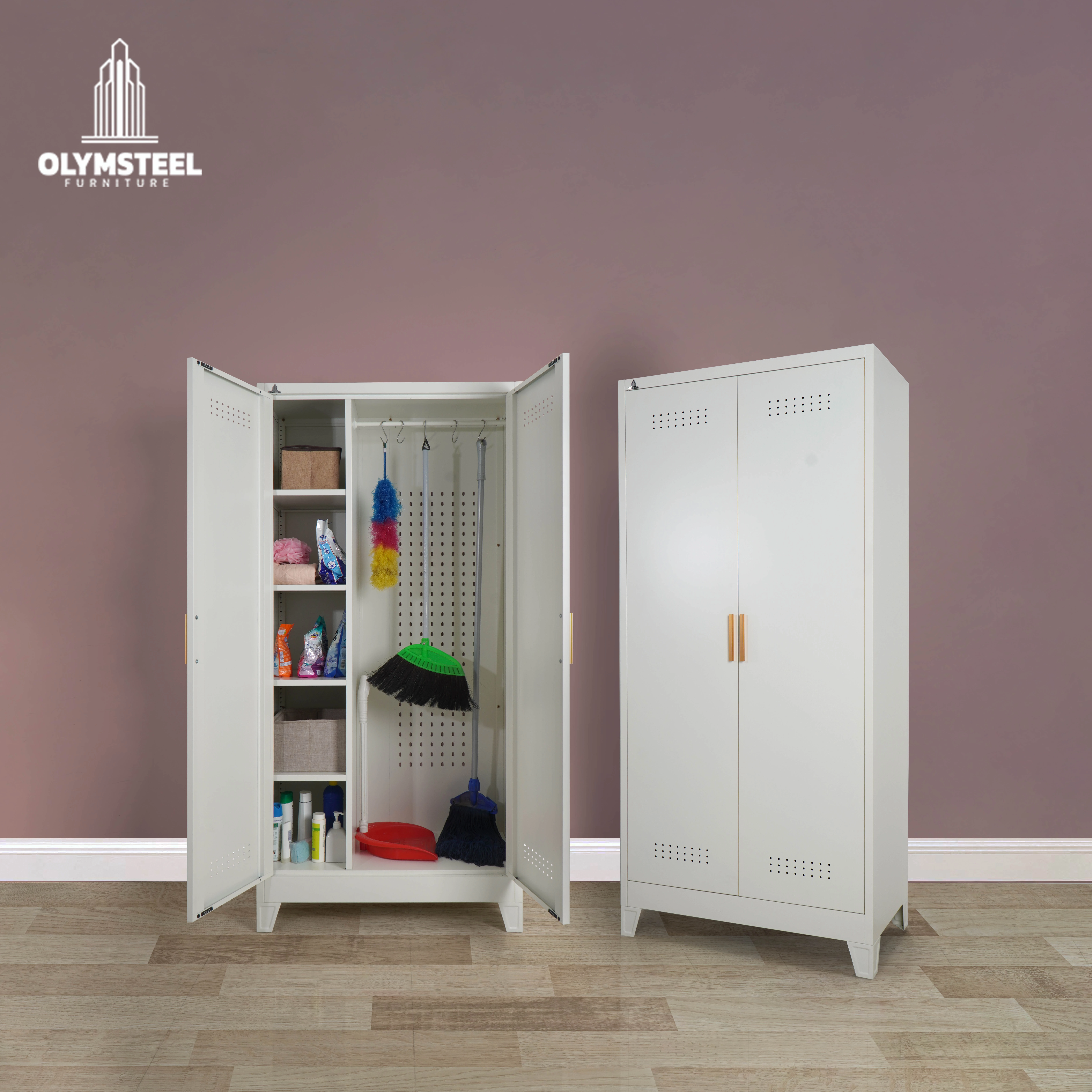 OMS 2P 001 WHITE / Rak Besi Serba Guna / Rak Dapur Besi / Rak Sapu / Rak Besi 2 Pintu Putih