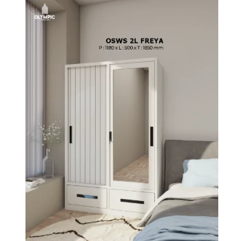 OSWS 2L FREYA - Lemari 2 Pintu 2 Laci Besi Pintu Sliding
