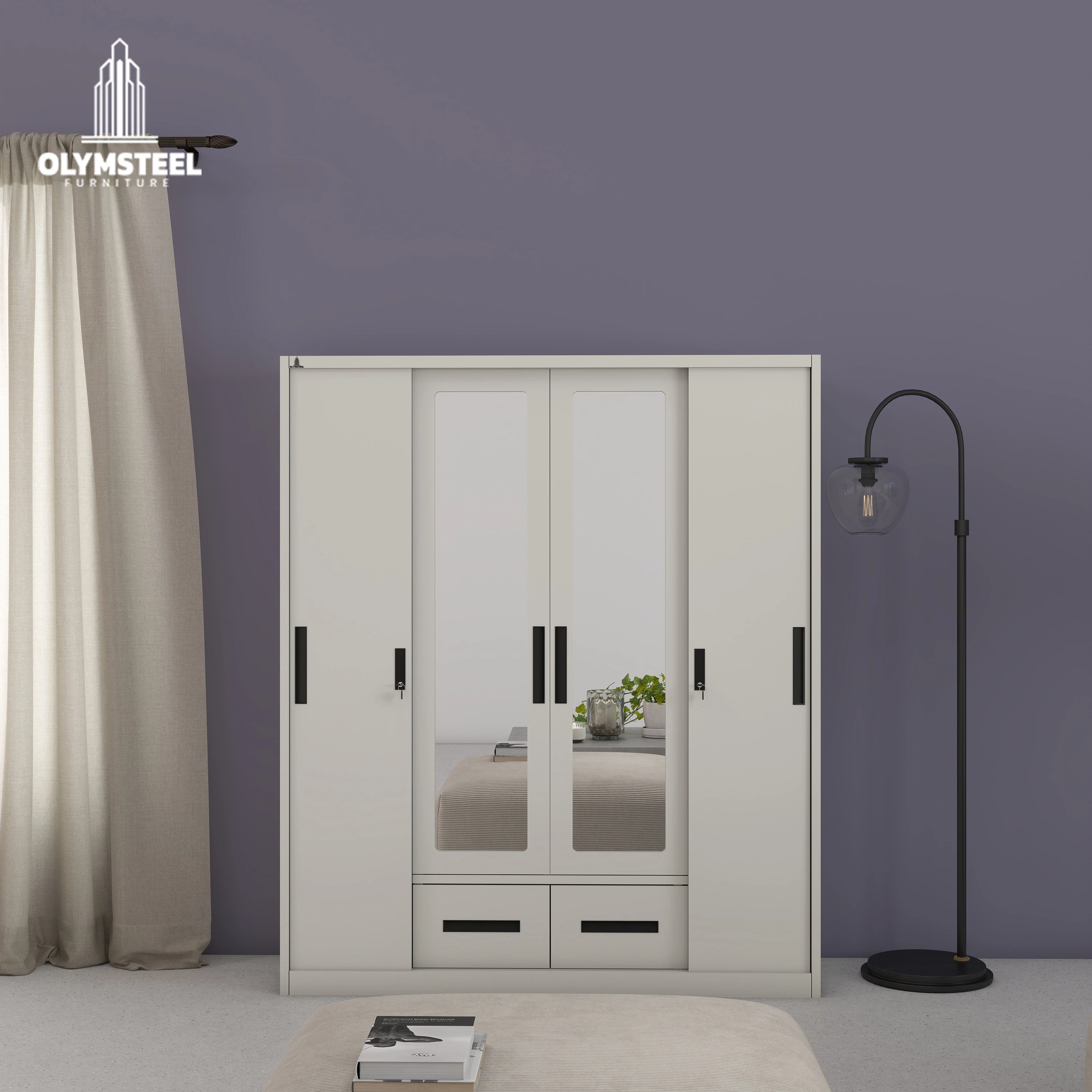 OSWS 4P2L ALBA - Lemari Besi Sliding 4 Pintu 2 Laci Putih - Lemari Besi Modern & Kokoh