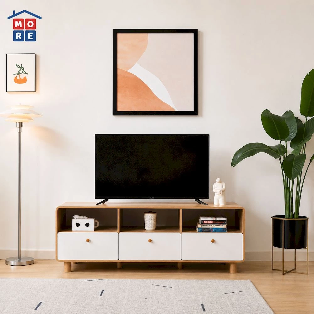 MORE GOBI RTV Rak TV Minimalis - Meja TV Kayu Modern Multifungsi Govina Oak White