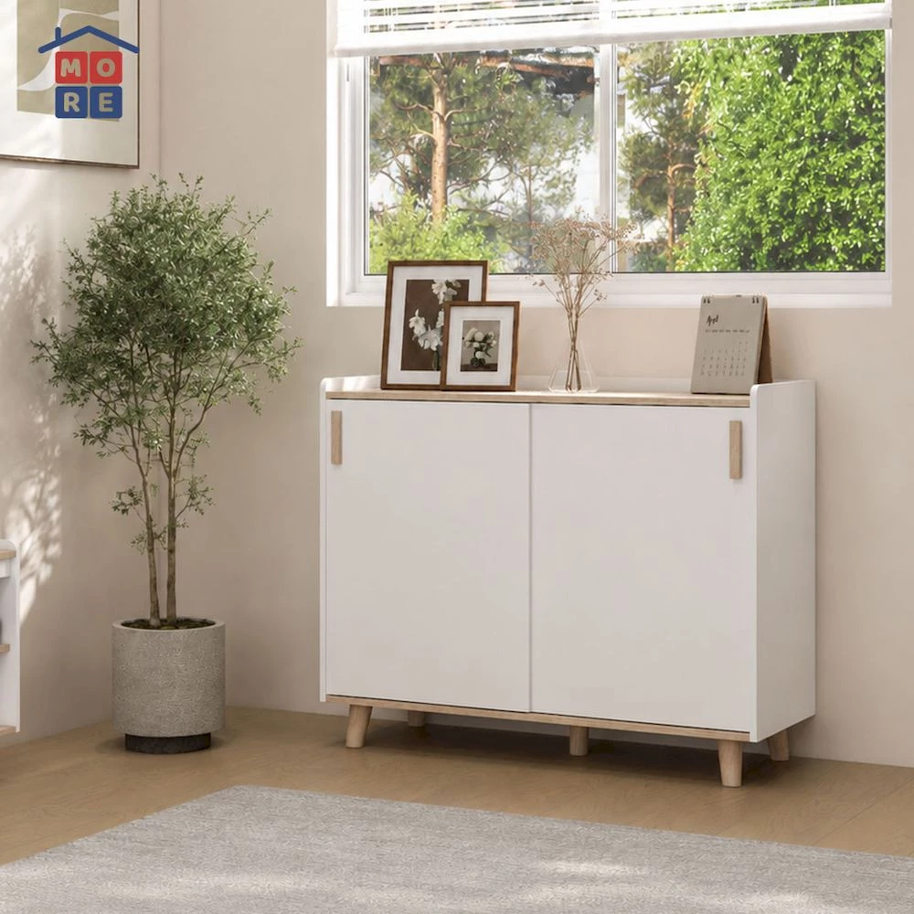 SORA Credenza 120 Minimalis Modern - Lemari Credenza Serbaguna Motif Kayu Alpha Oak