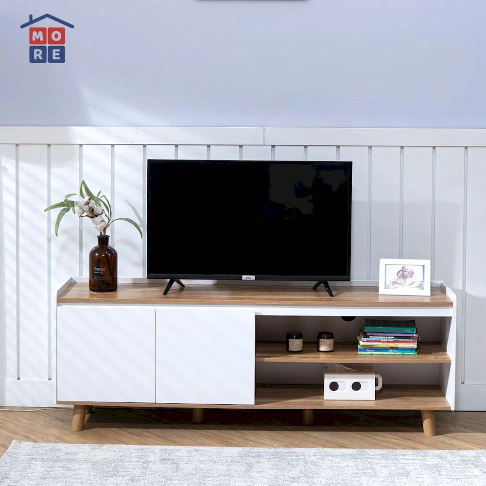 SORA RTV 140 Rak TV Minimalis Modern - Meja TV Sliding Door Motif Kayu Alpha Oak