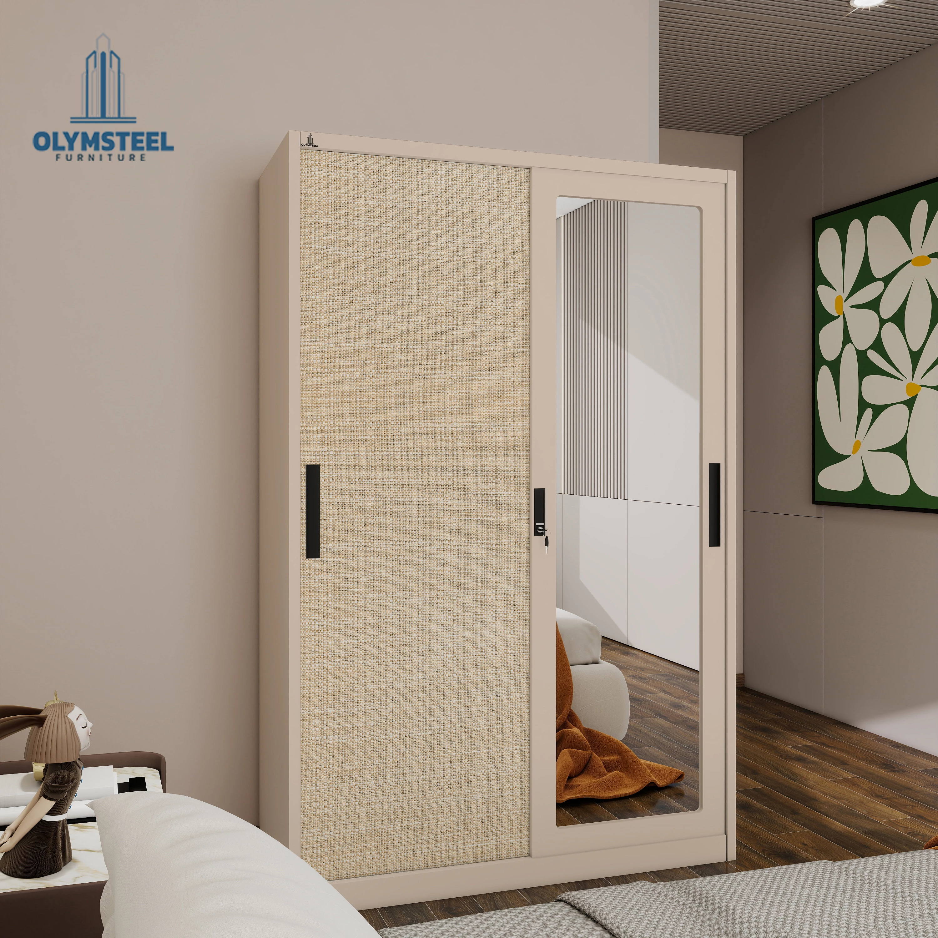 Olymsteel OSWS 120 RATTAN 01 Lemari Pakaian Besi Sliding 2 Pintu